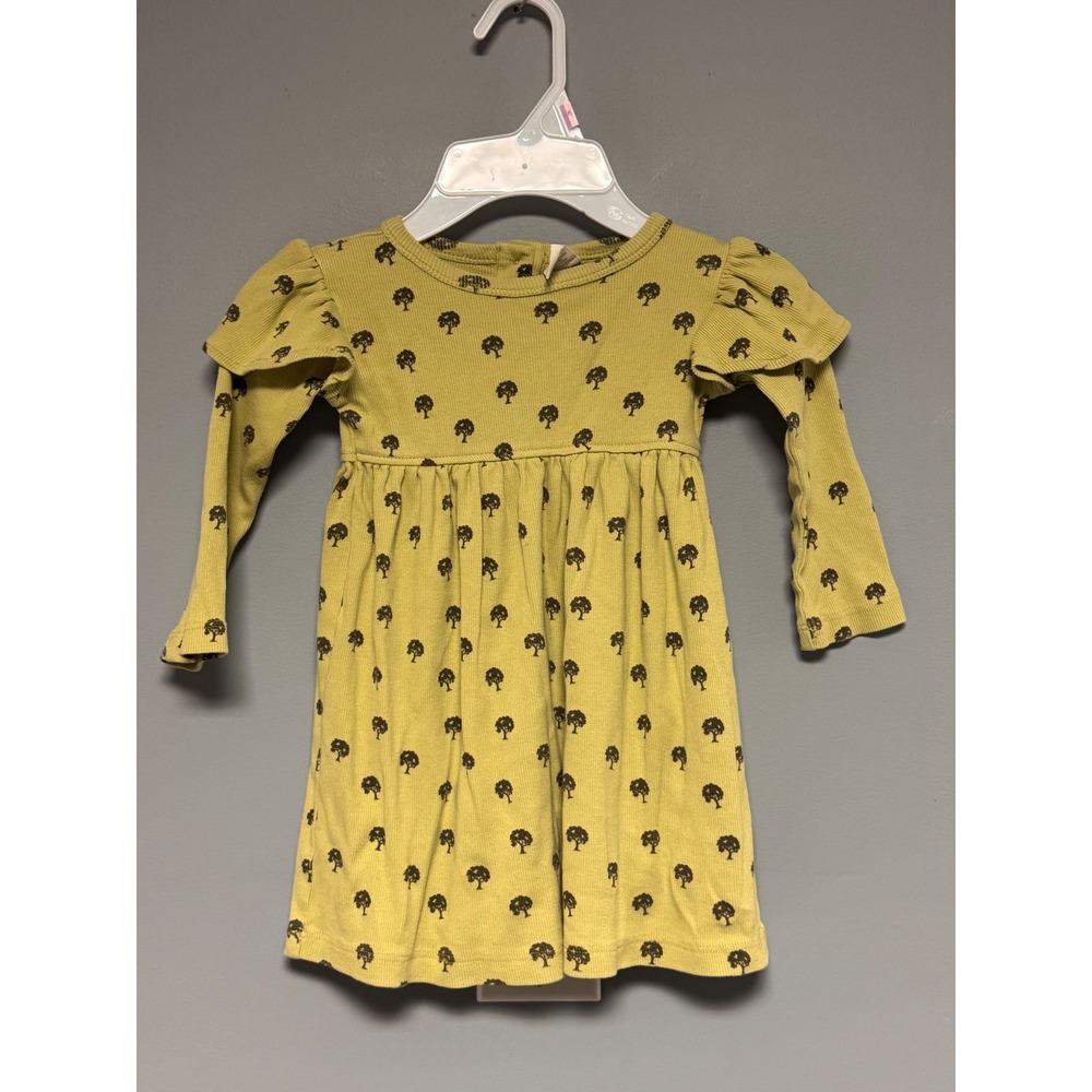 Kate Quinn 2T Green Tree Print Organic Cotton Rib Ruffle Dressed Boho Chic Fall - Picture 6 of 8